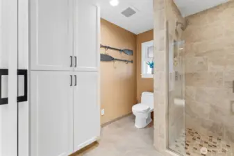 Linen closet, radiant heated floors