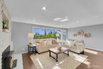 Living room with cozy fireplace