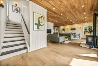 Maple and tile flooring throughout.  Ship lap walls provide texture and wood accents give a warm feeling.