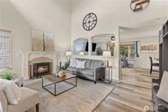 Vaulted ceilings and large windows help create an abundance of natural light.