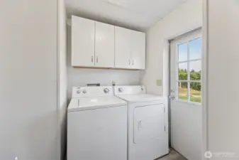 Washer/dryer included.  More new cabinets/storage and access to the back yard and patio.