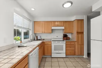 Solid wood cabinets.