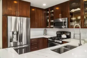 Double door fridge with water/ice maker.