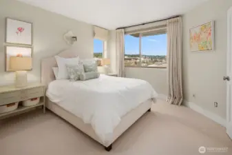 Views to the balcony with a resident Hummingbird that returns annually to have her babies!