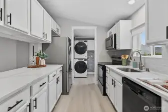 From the eating nook, your eye is drawn through the kitchen to the back door—creating an easy, natural flow.”