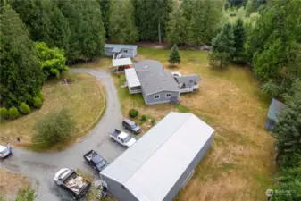 this aerial features the shop in the foreground