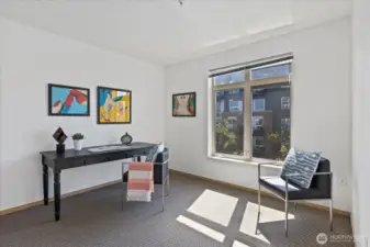 The 2nd bedroom with adjacent full bathroom.  Great as a home office or guest suite.