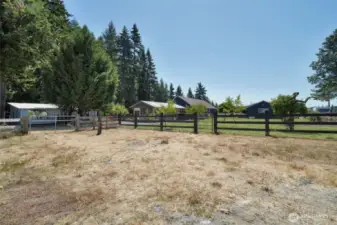 Sand round pen for horses, grass has been retouched