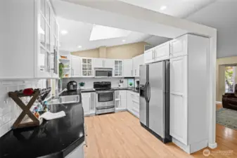 Skylight and vaulted ceilings.