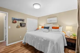 Primary bedroom with room for a king or queen.