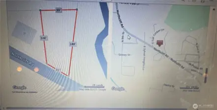 Dimensions of the property. Two potential entrances to the property. One off of Northcliff Rd and the other from Tall Timber Lane