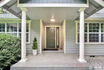 Front porch view, welcoming and luxurious - covered for you and your guests.