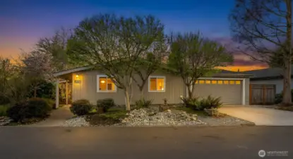 Front view, virtually staged twilight photo