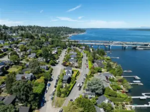 I90 bridge in the background. Level easy walk to the shops in Leschi