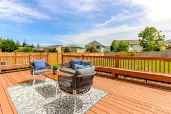 Large deck with built in seating for entertaining