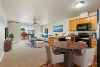 Staged living room and dining area