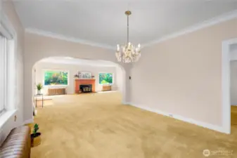 Dining room with kitchen entrance on right