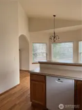 view from the kitchen into the dining room