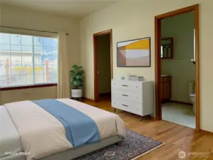 Virtually staged primary bedroom