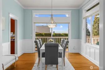 Dining room overlooking ferry and mountain