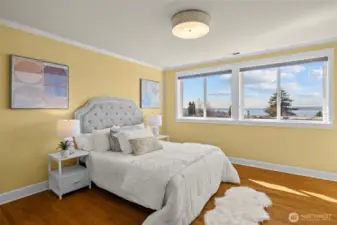 Primary bedroom with expansive view of the sound