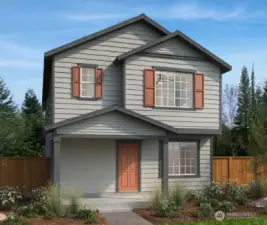 Artist Rendering 1940 Plan with Exterior Elevation A - Color Scheme B.