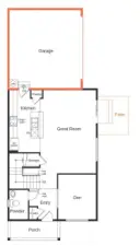 Artist Rendering only, 1940 Plan with added Optional Patio. Bedroom and full bathroom on main in lieu of Den and powder room is Optional with this home.