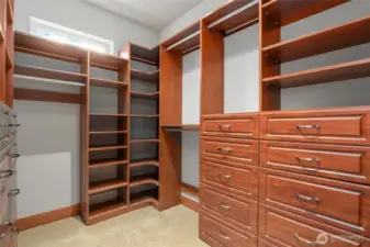 Gorgeous cabinets in the primary walk-in closet