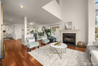 Luxe feel in the living room with the two-story height