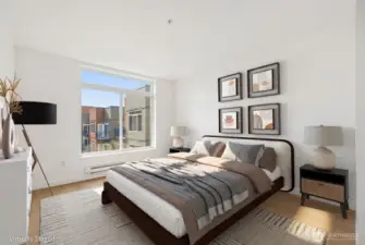 Bedroom one on the main level- roomy enough for a king bed.