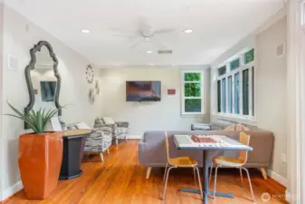 The Campan’ile Room- also there is a large kitchen on the other side. An event space that can be booked for meetings and clubs.