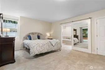 Large mirrored slider to Primary 5 Piece Bath