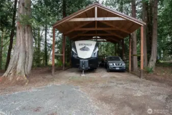 24 x 38 ft RV Storage Carport adjacent to 3 car garage