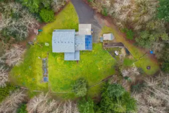 Birdseye view of home and direct backyard