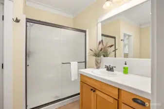 Primary bathroom with large shower.