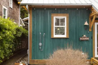 After a day at the beach, take a quick outdoor shower for you or your pet to wash off the sand.