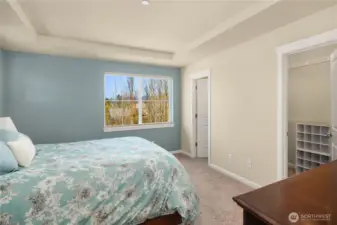 Primary bedroom with breathtaking Mt. Si views and dual walk-in closets.