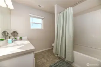 Main upper floor bath with saoking tub.