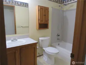 Main bathroom in hall is a full bath with tub/shower