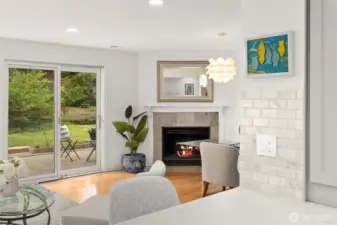 Full view of the living room from the kitchen.