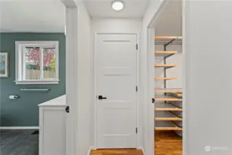 Bathroom to the left, linen closet, and walk in to the right.