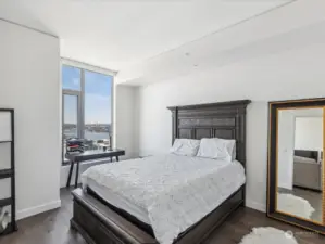 Bedroom with nook for desk to work with the most amazing Lake Union Views!