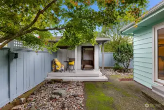 The covered area that could be used for storage, shed, or covered hot tub