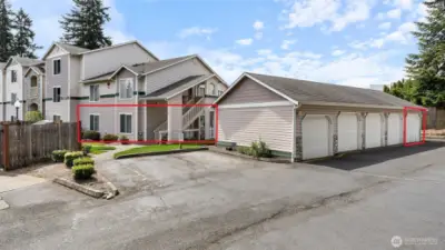 Ground floor home with a detached garage.