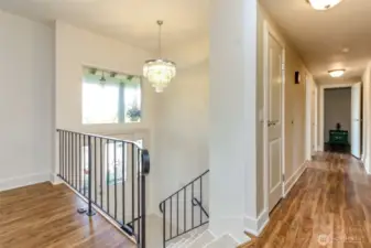 Hallway to Bedrooms. Stairs to entry and lower level.
