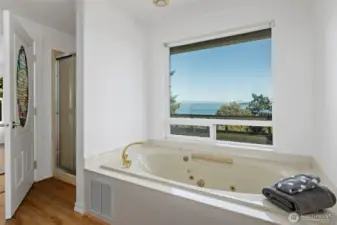 Ensuite bath includes a large soaking tub and separate shower.