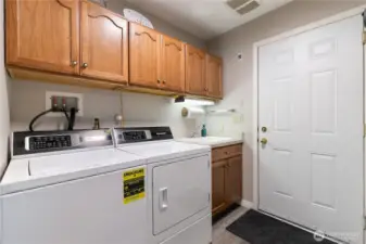 Next down the hall is the utility with access to the garage. Plenty of storage space, a sink and easy access from the garage to the kitchen.