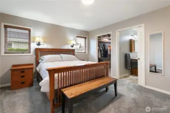Around the corner is the primary bedroom. Wonderfully appointed with a large walk-in closet, and a great onsuite.