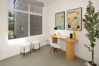 The other second floor bedroom may be your home office, den, exercise room or guest quarters.  Still the great tall ceilings, carpeted floors, remote controlled shades and large closets.