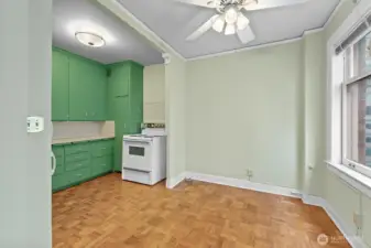 Spacious dining room adjacent to the kitchen.